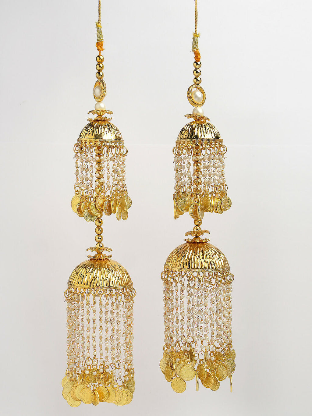 NVR Women's Pack Of 2 Gold-Polished & White Pearl Beaded Bridal Layered Heavy Kaleera Sets