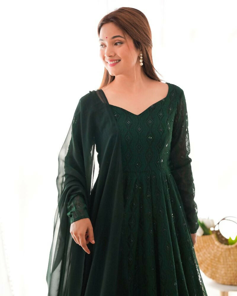 Joban Fashion Green Kurta Set Georgette Sequence Embroidery Work