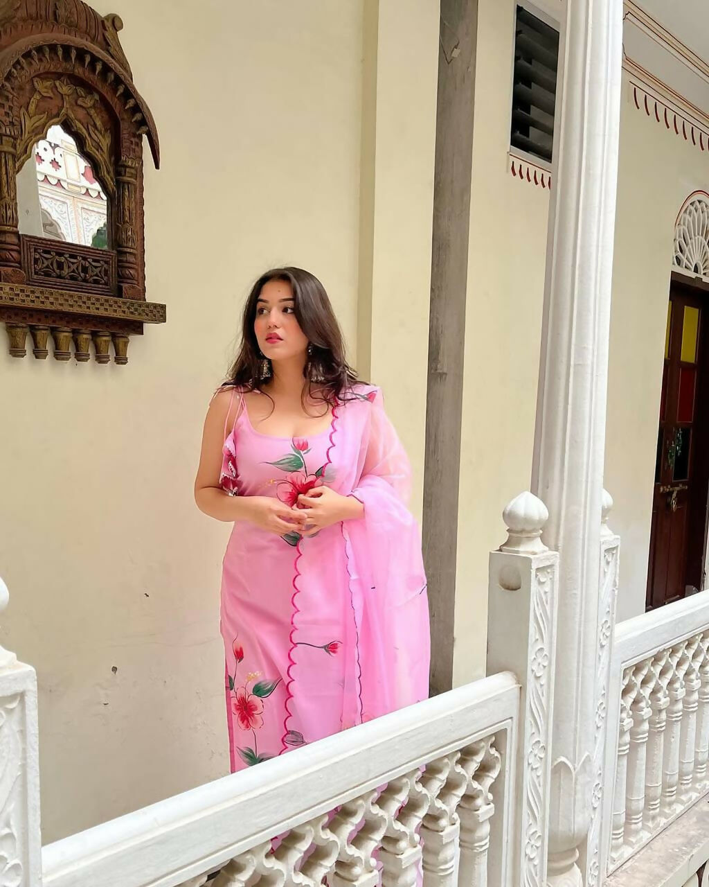 The52 Pink Women's Gorgeous Printed Viscose Fabric Straight Kurta Pant with Dupatta Set