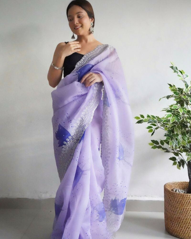 Vamsee Shirovastra Print Lavender Organza Saree
