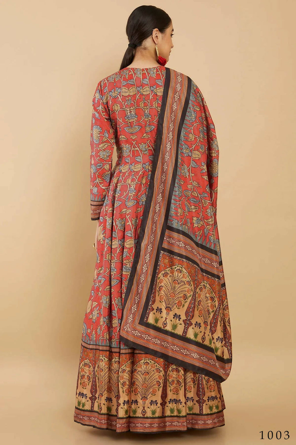 Women's Partywear Designer Red Soft Dola Silk Anarkali suit with Dupatta - Kalishta