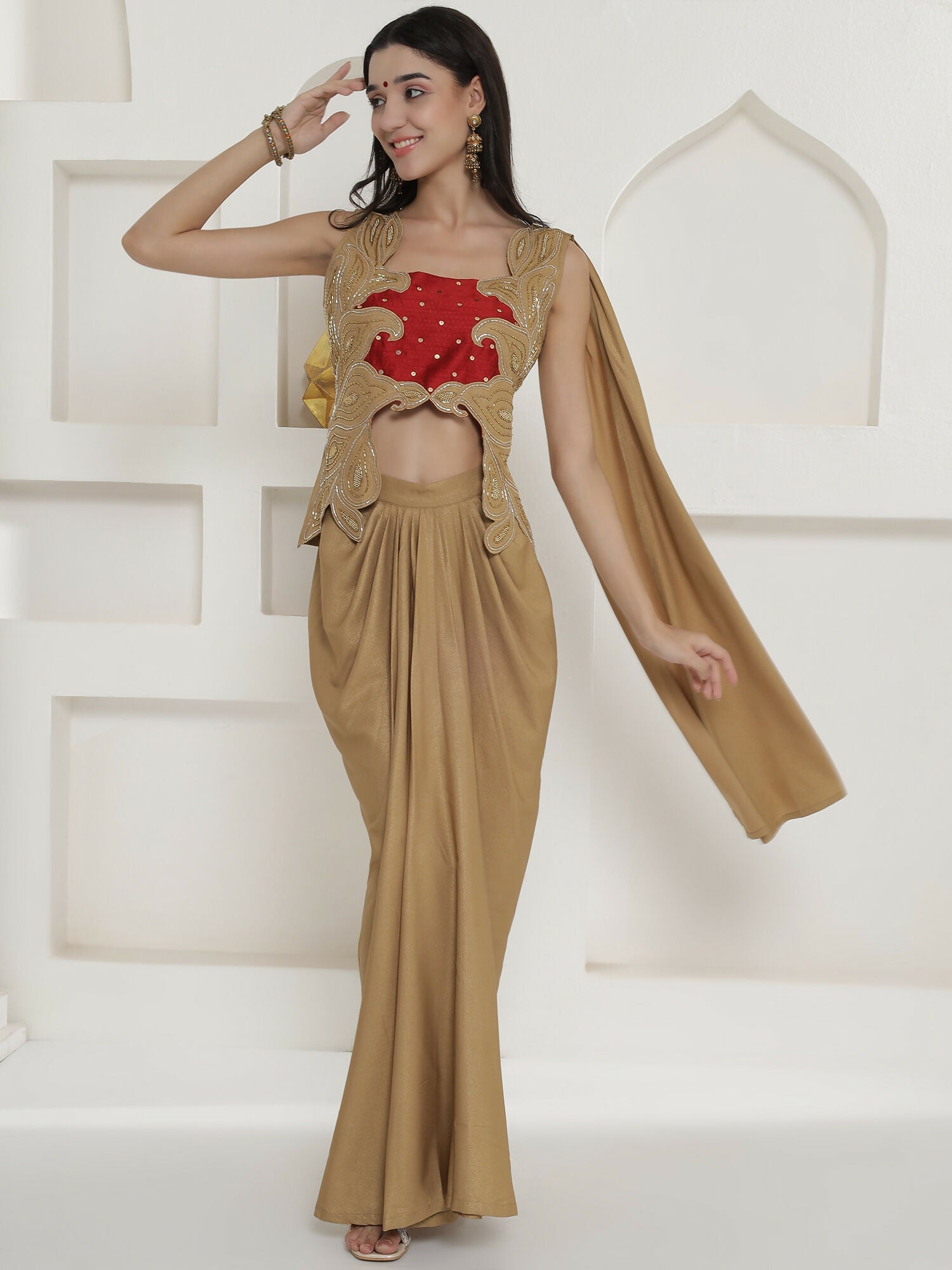Joban Fashion Golden Shimmer Chinnon Skirt Set