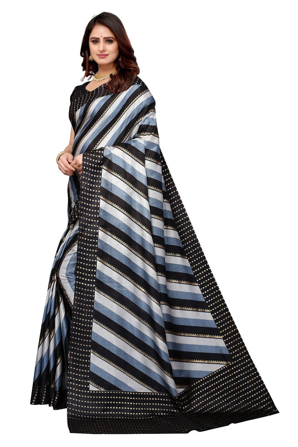 Vamika Ethnic Fire Black Foil Print Art Silk Saree