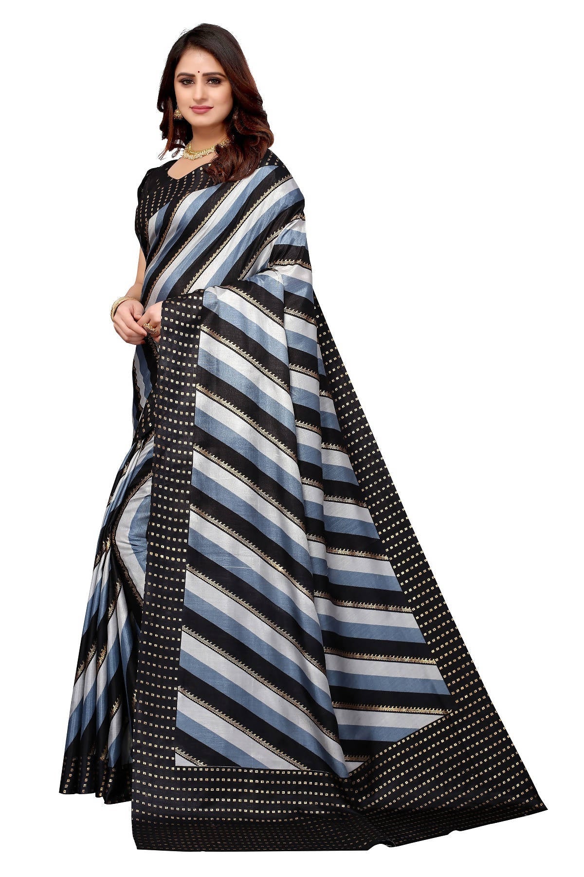 Vamika Ethnic Fire Black Foil Print Art Silk Saree