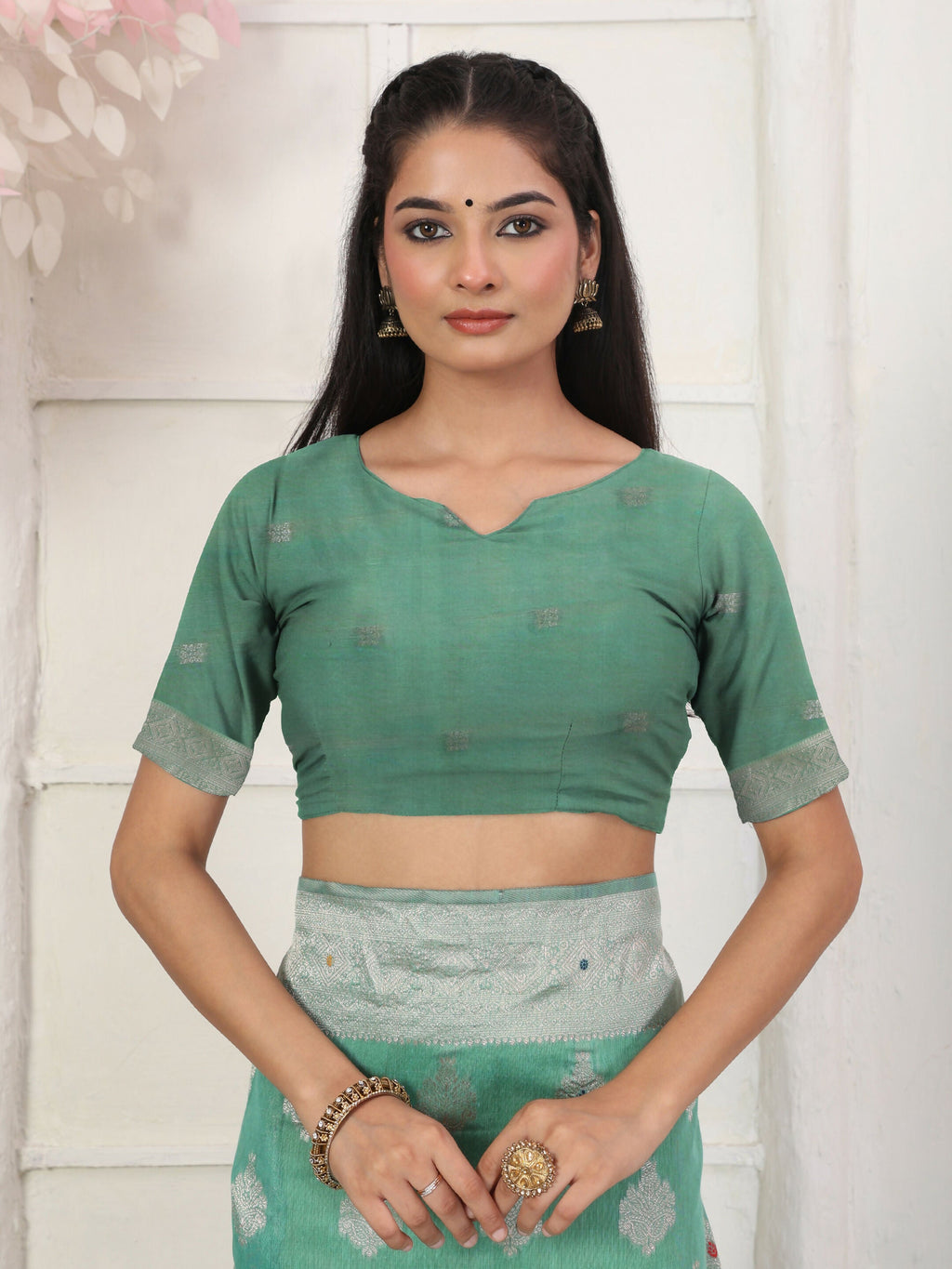 Shree Shyam Fashion Linen Cotton Rama Green Saree
