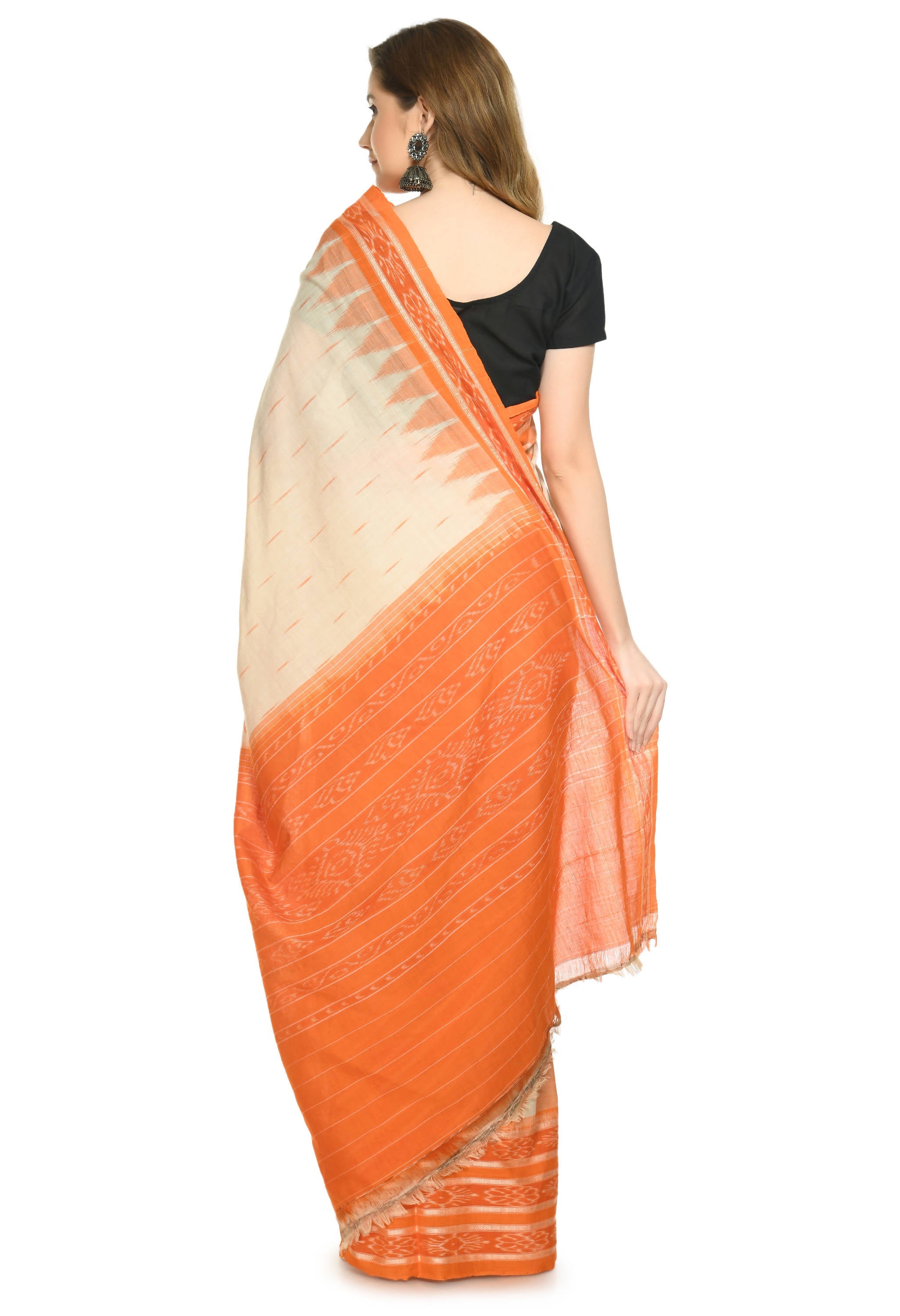 Vamika Sambalpuri Ikat Cotton Scot Dali Tasrite Orange Saree