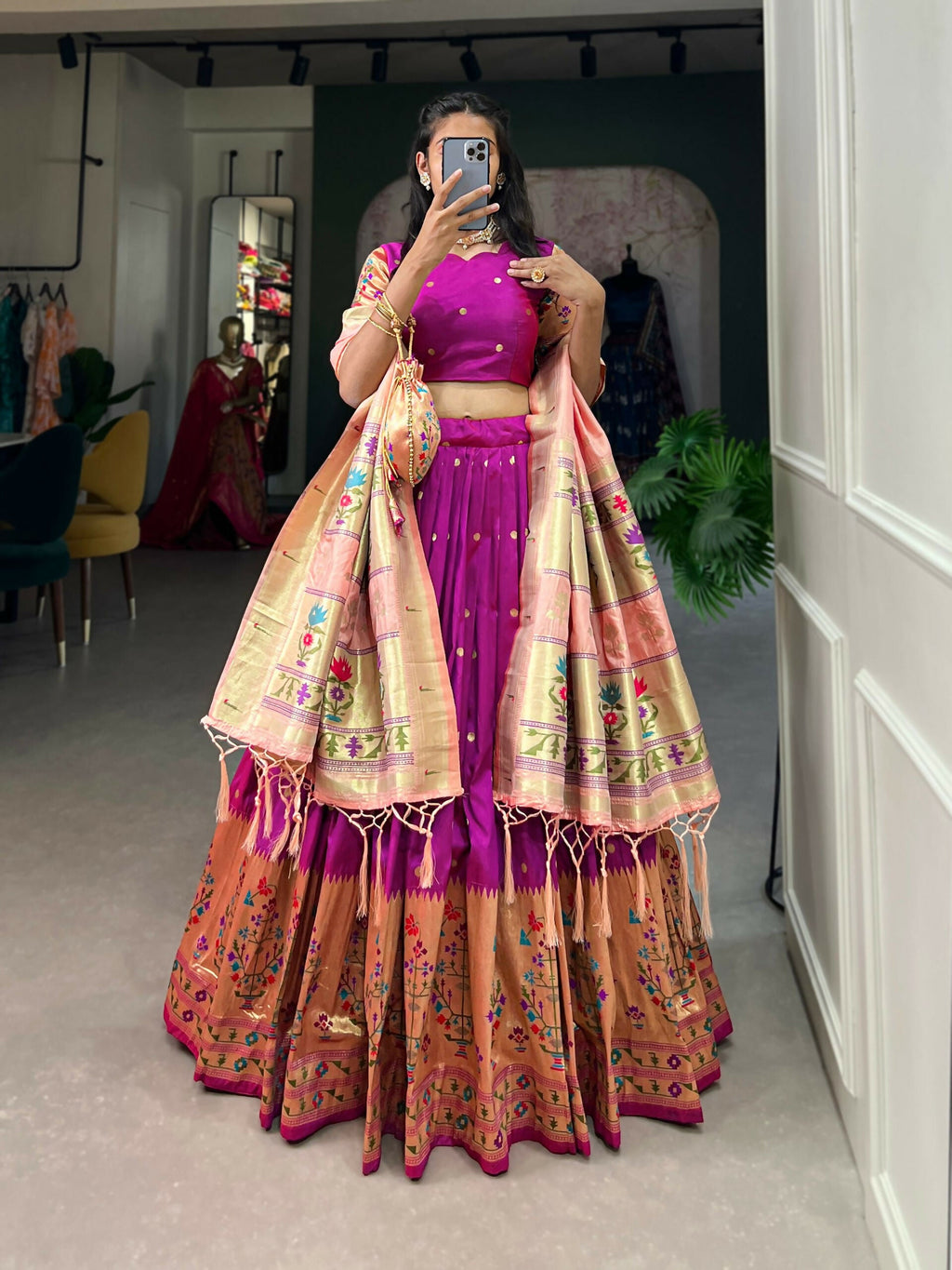 Vastranavya Traditional Jacquard Silk Paithani Lehenga Choli - Purple