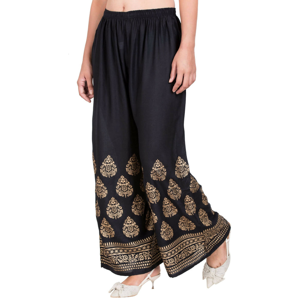 PAVONINE Black Color Golden Printed Rayon Fabric Sharara For Girls & Women
