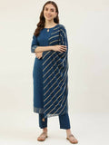 FIORRA Women's Turquise Poly Crepe Straight Kurta Pant With Dupatta