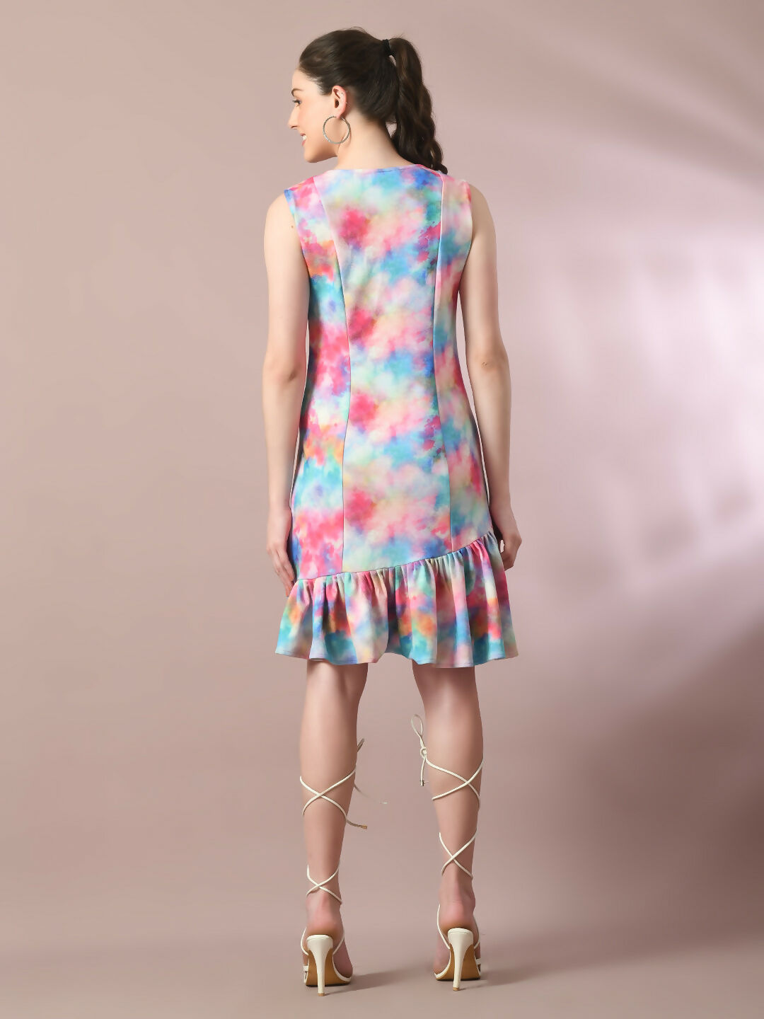 Myshka Women's Multi Printed Round Neck Fit and Flare Party Dress