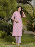 Aramya Straight Soft Cotton Floral Print Women's Kurta - Pink