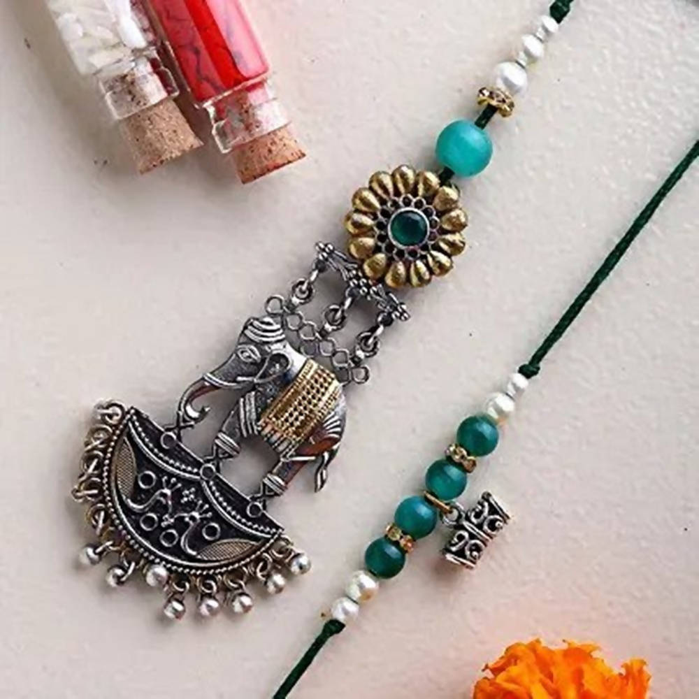 Turquoise Motif Lumba Rakhi Set