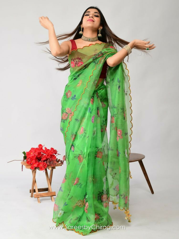 Vamsee Nakshatra Latakn Green Organza Saree