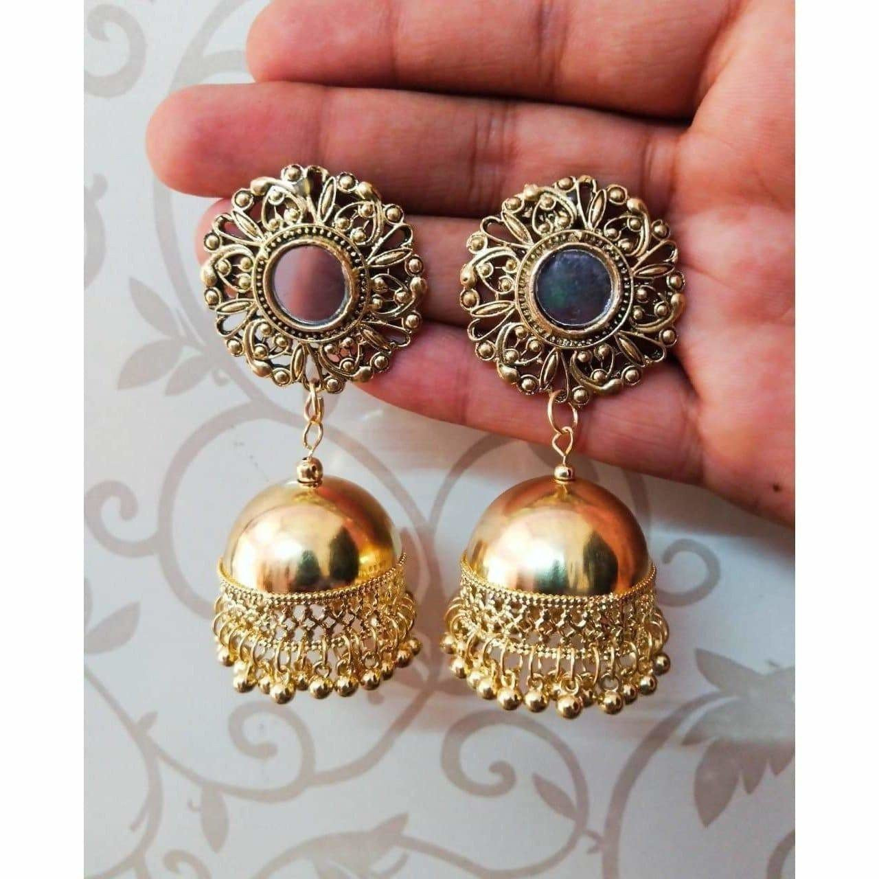 MS Fashion India Gold Color Oxidized Designer Traditional Jhumka Floral Stud Earrings