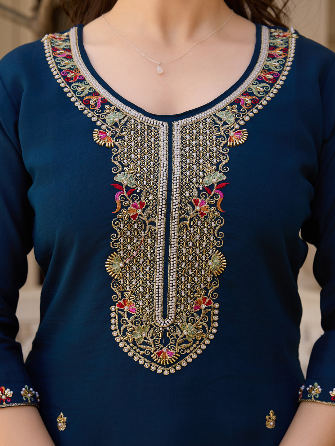 The52 Viscose Chanderi Fabric Straight Kurta, Pant and Dupatta Set
