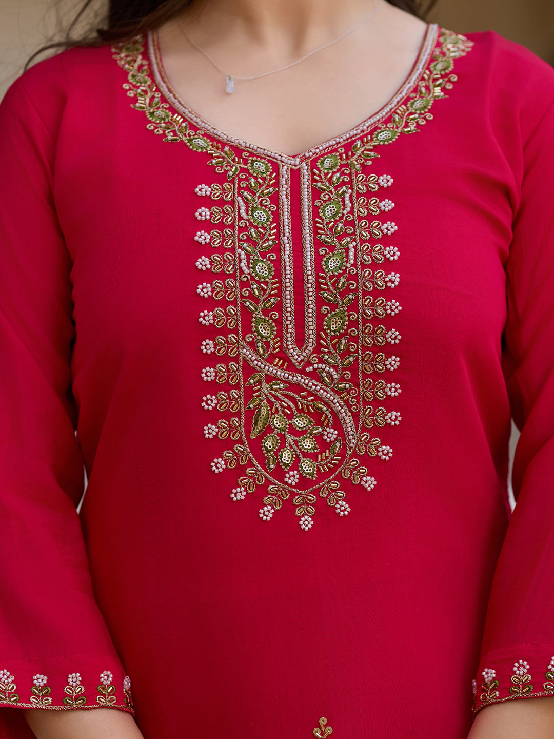 The52 Beautiful Viscose Chanderi Fabric Straight Kurta, Pant and Dupatta Set