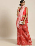 Red Organza Printed Saree With Blouse Piece - Nivaa