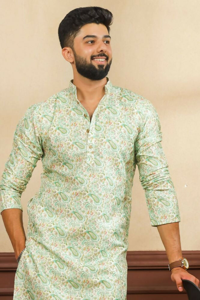 Green Art Silk Digital Printed, Embroidery Work Kurta Set - Mahotsav