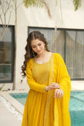 Vastranavya Yellow Faux Blooming with Embroidery Zari Sequins Work Gown