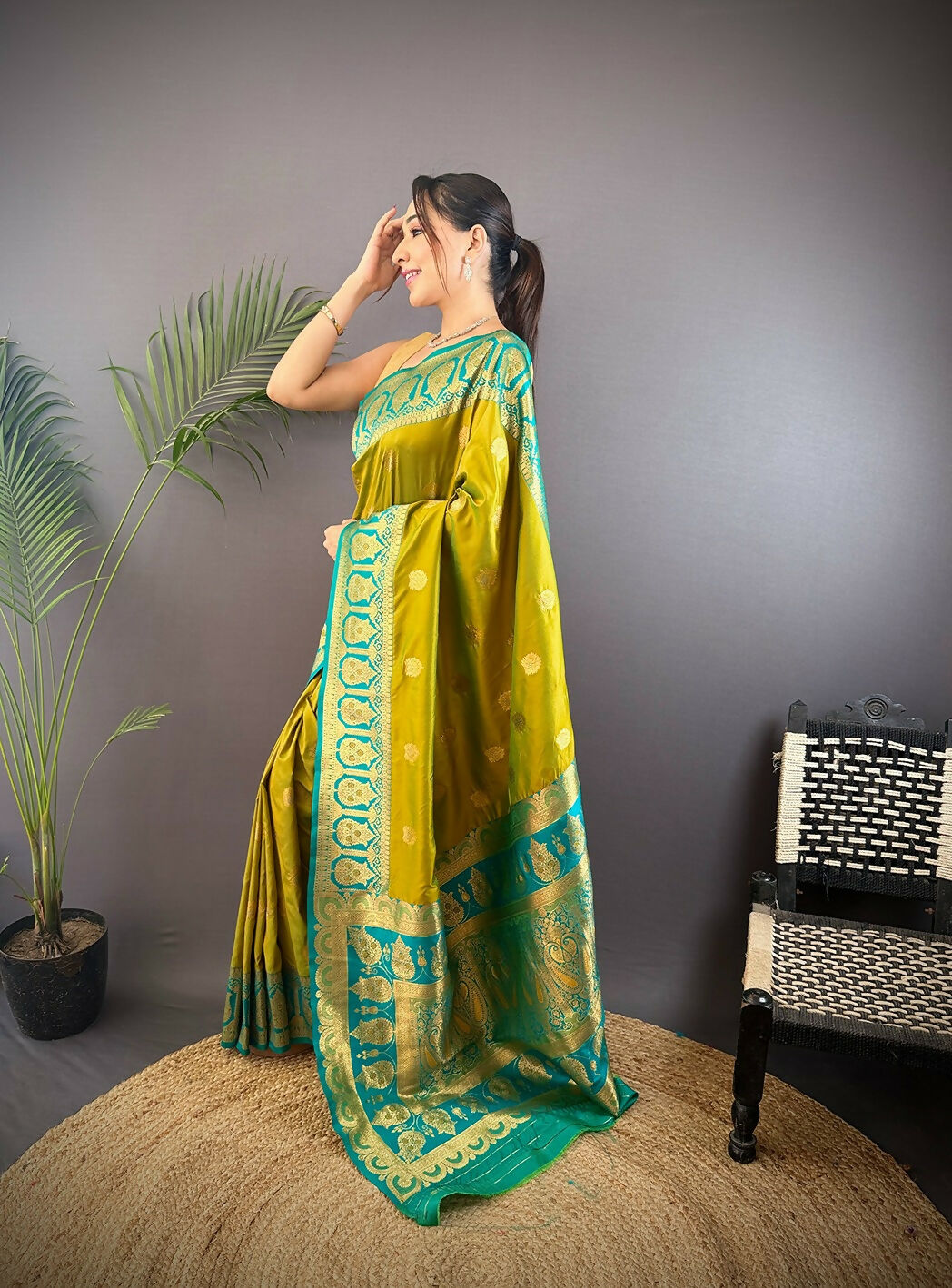 Joban Fashion Teal Butti Banarasi Silk Sarees