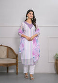 White Viscose Silk Embroidery with Thread and sequence Stitched Suit With Dupatta - Tanisha