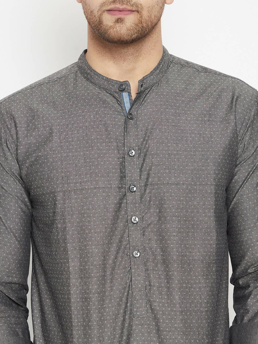Even Apparels Grey Color Pure Cotton Short Men's Beautiful Kurta With Band Collar
