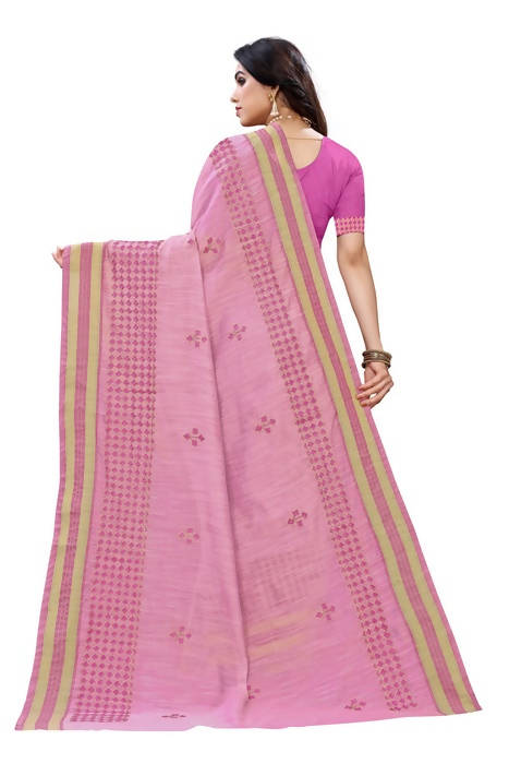 Vamika Embroidery Pink Chanderi Saree (MINI CHECKS BLUE)