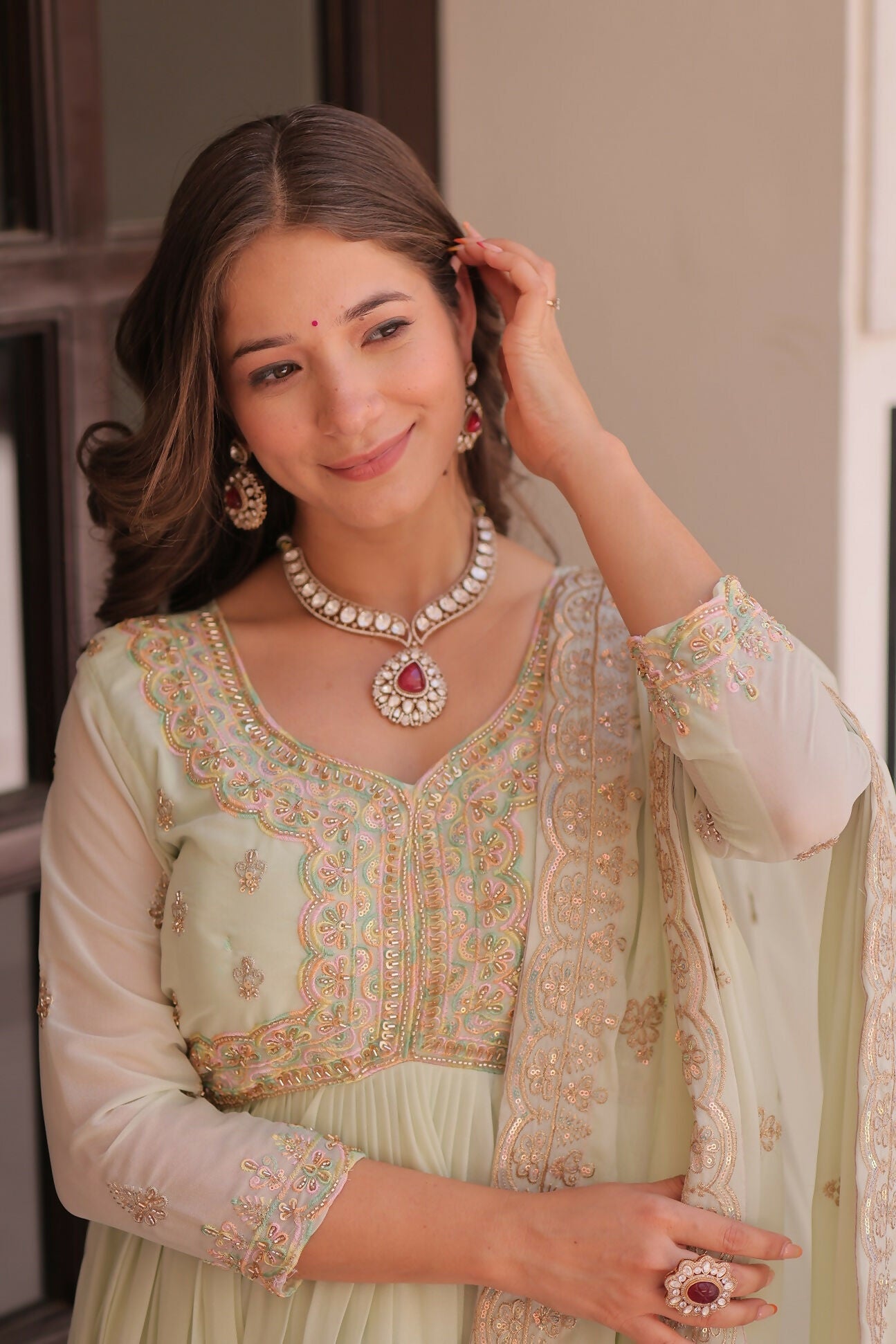 Joban Fashion Pista Georgette Sequence Embroidery Work Kurta Set