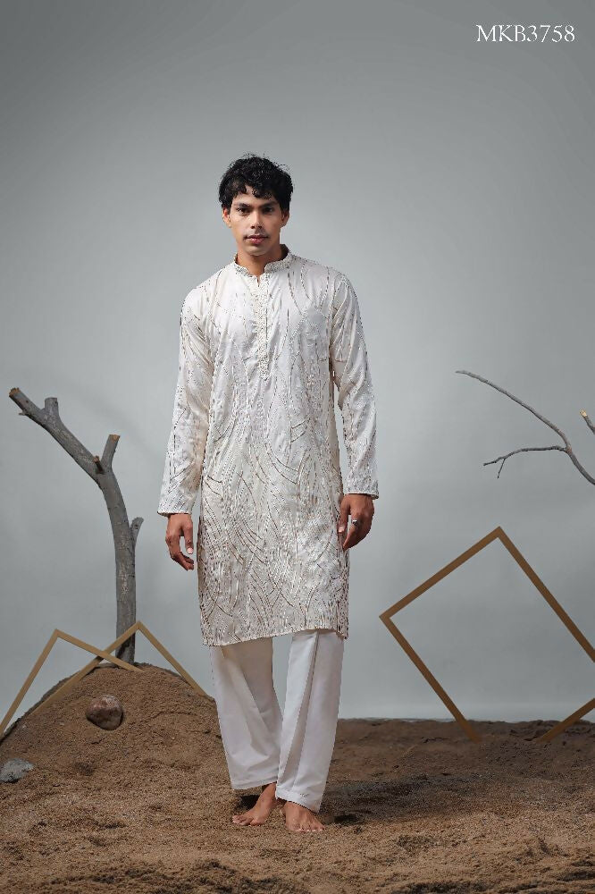 Off White Viscose Designer Embroidery Work Kurta Set - Mahotsav
