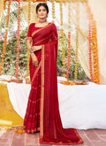 Red Georgette Foil Printed Saree with Unstitched Blouse Piece - Avika