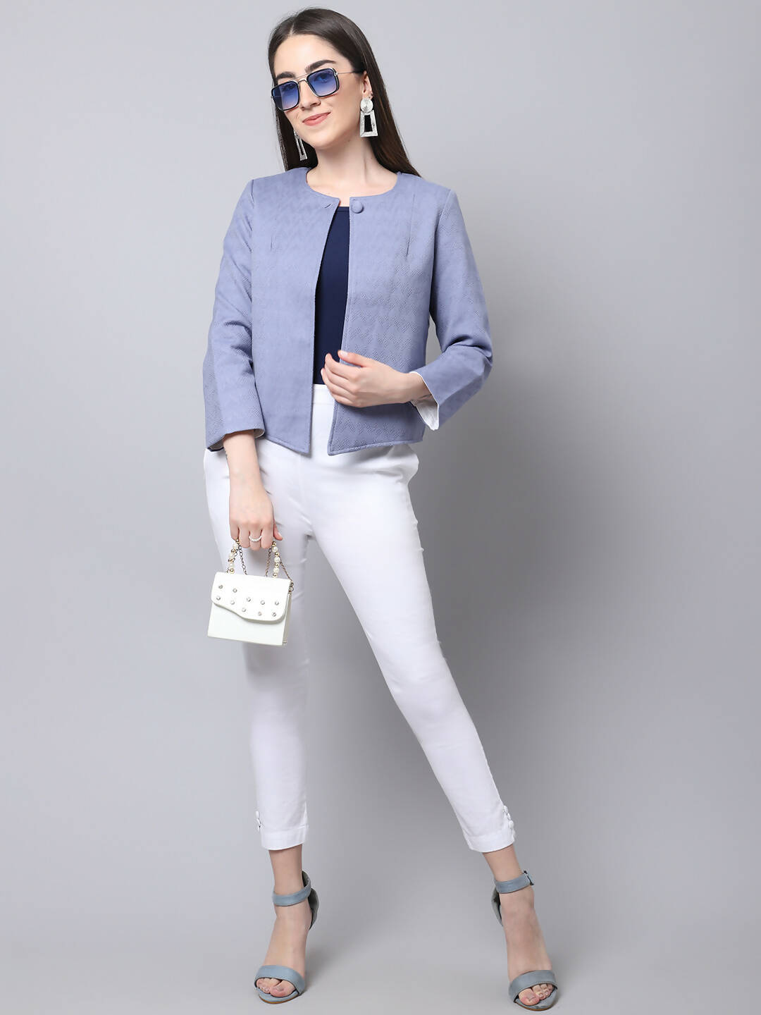 Even Apparels Grey 100% Viscose Open Front Statement Women's Jacket