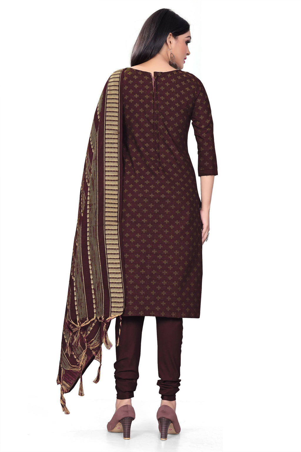 Purple Cotton Jacquard Woven Unstitched Dress Material - Amara