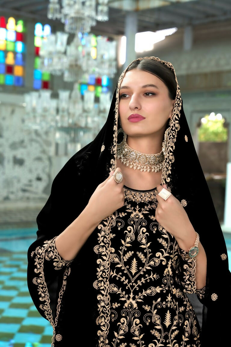 Jyoti Fashion Women's Black Faux Georgette Heavy Embroidery and Moti Work Kurta Set