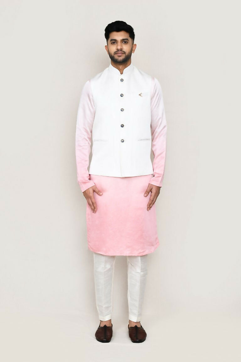 Joban Fashion White Colored Cotton Satin Work Men's Jacket