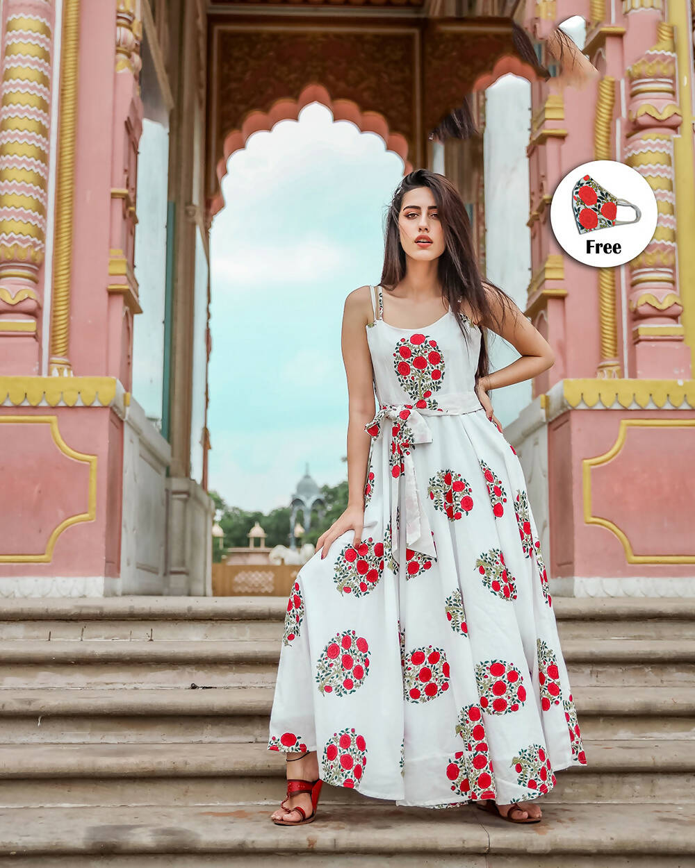 Designer Partywear Printed White Pure Maslin Gown - Anbazaar
