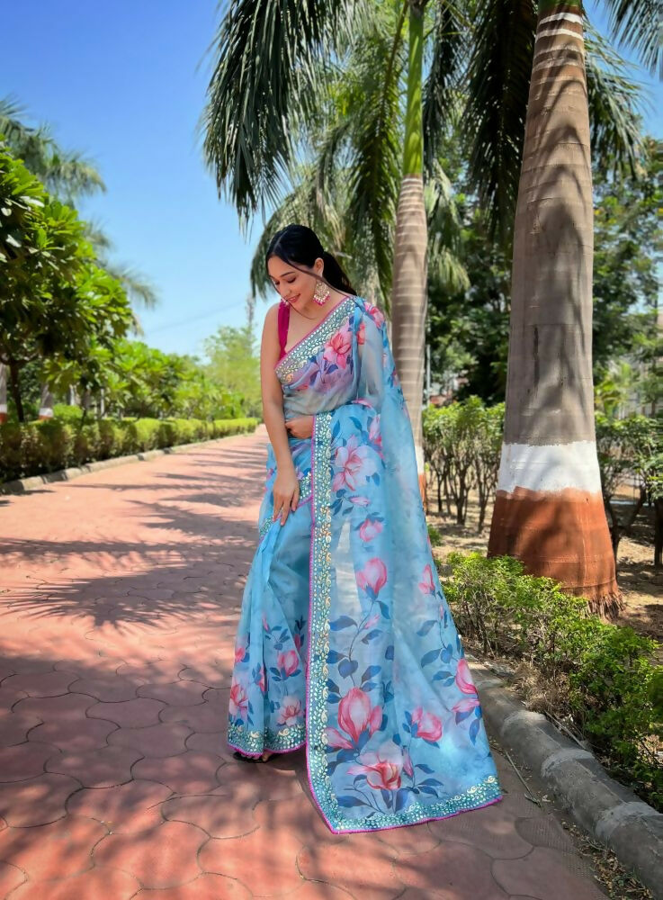 Vamsee Vamakshi Grey Organza Saree