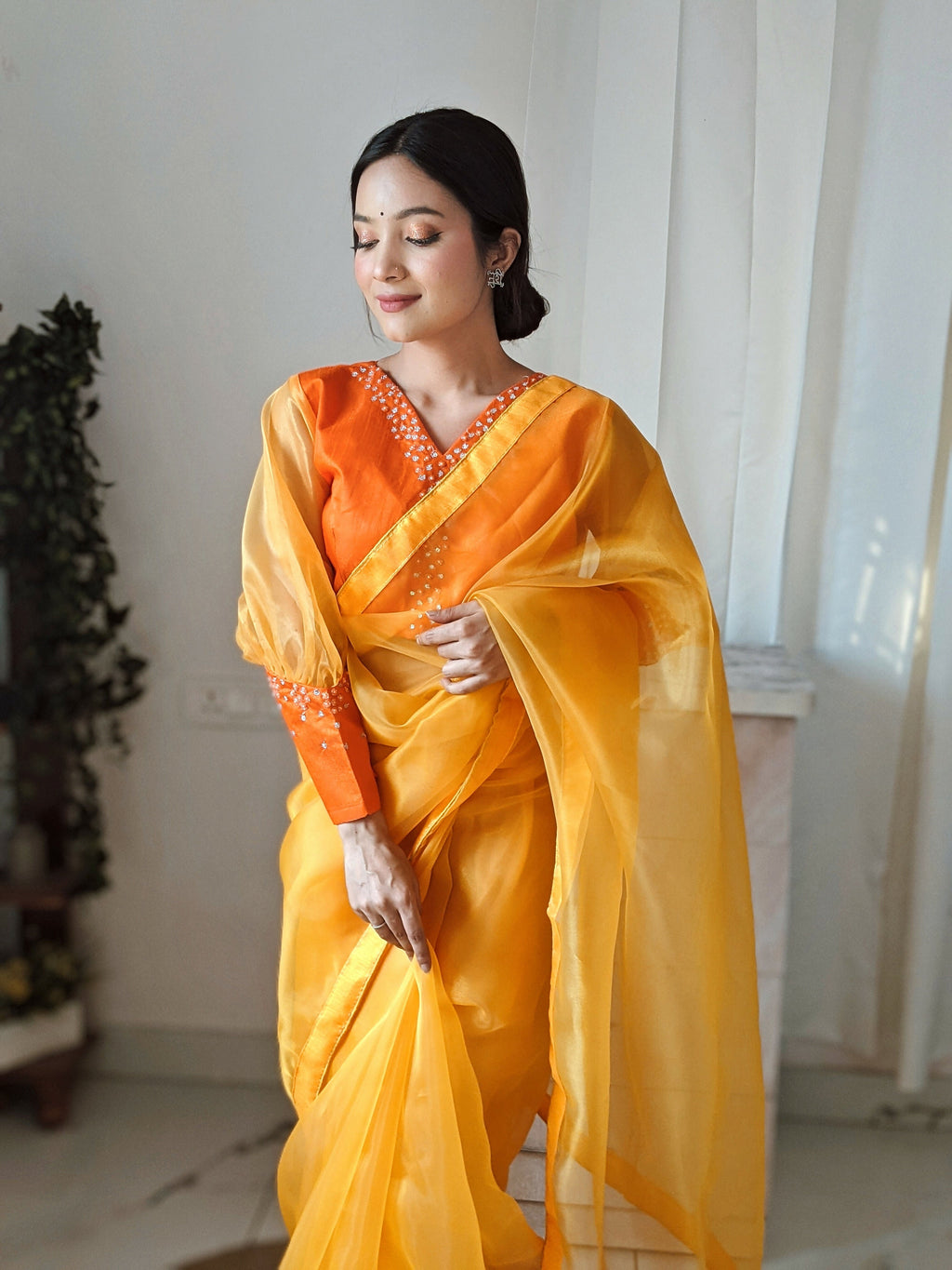 Vamsee Vasu Yellow Organza Saree