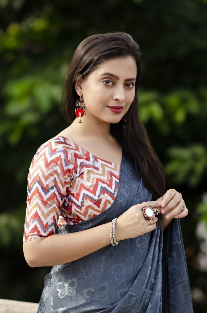 Grey Silk Blend Ethnic Motifs Saree with Unstitched Blouse - Hiral Fashion