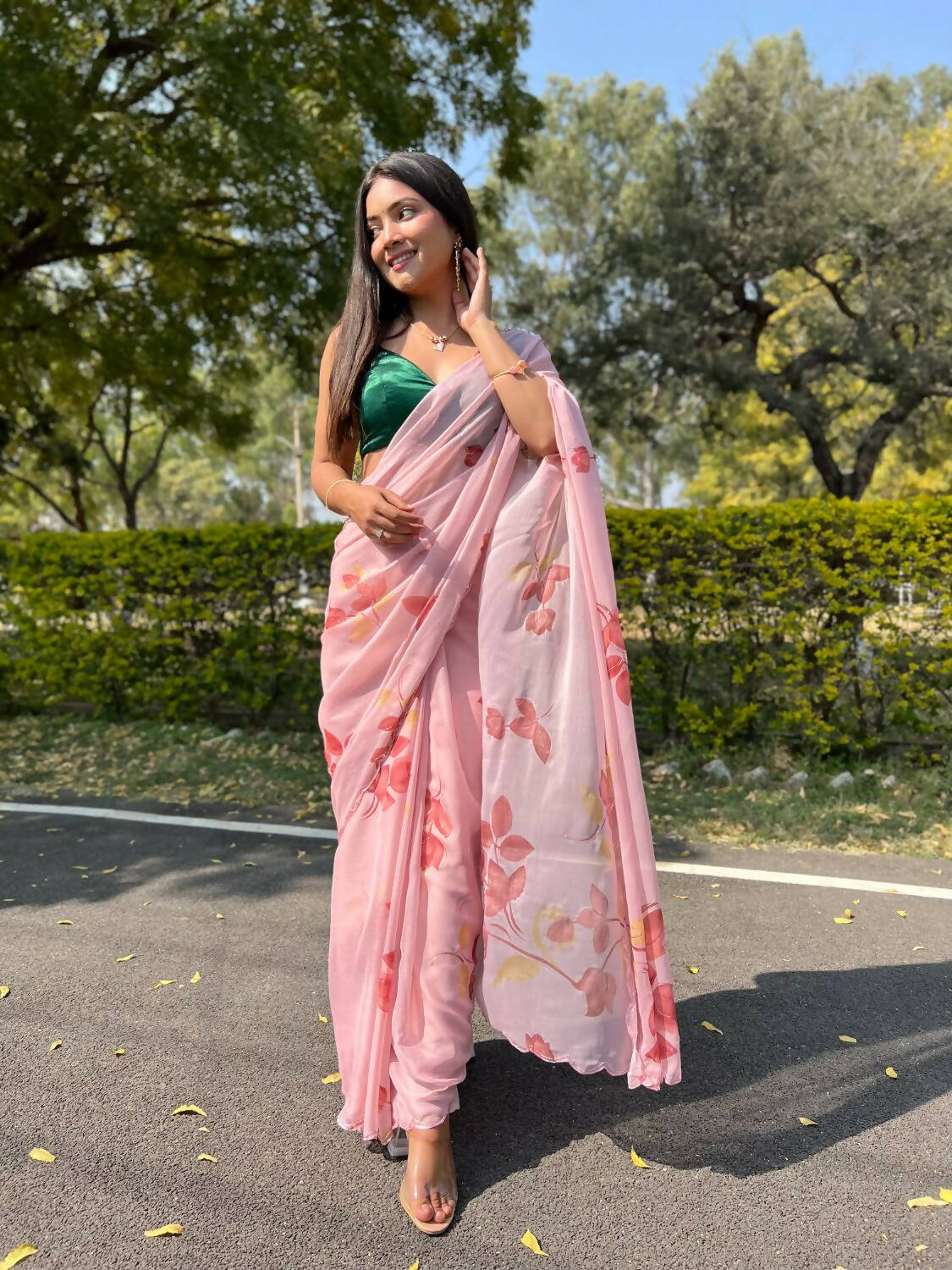 Vamsee Pink Chiffon Designer Saree