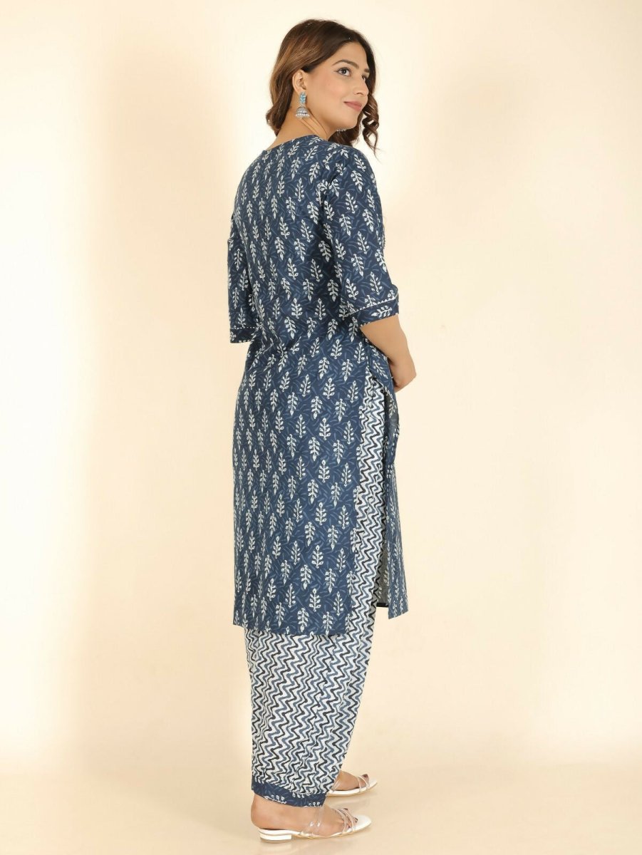 Aramya Straight Soft Cotton Floral Print Women's Kurta Set - Blue