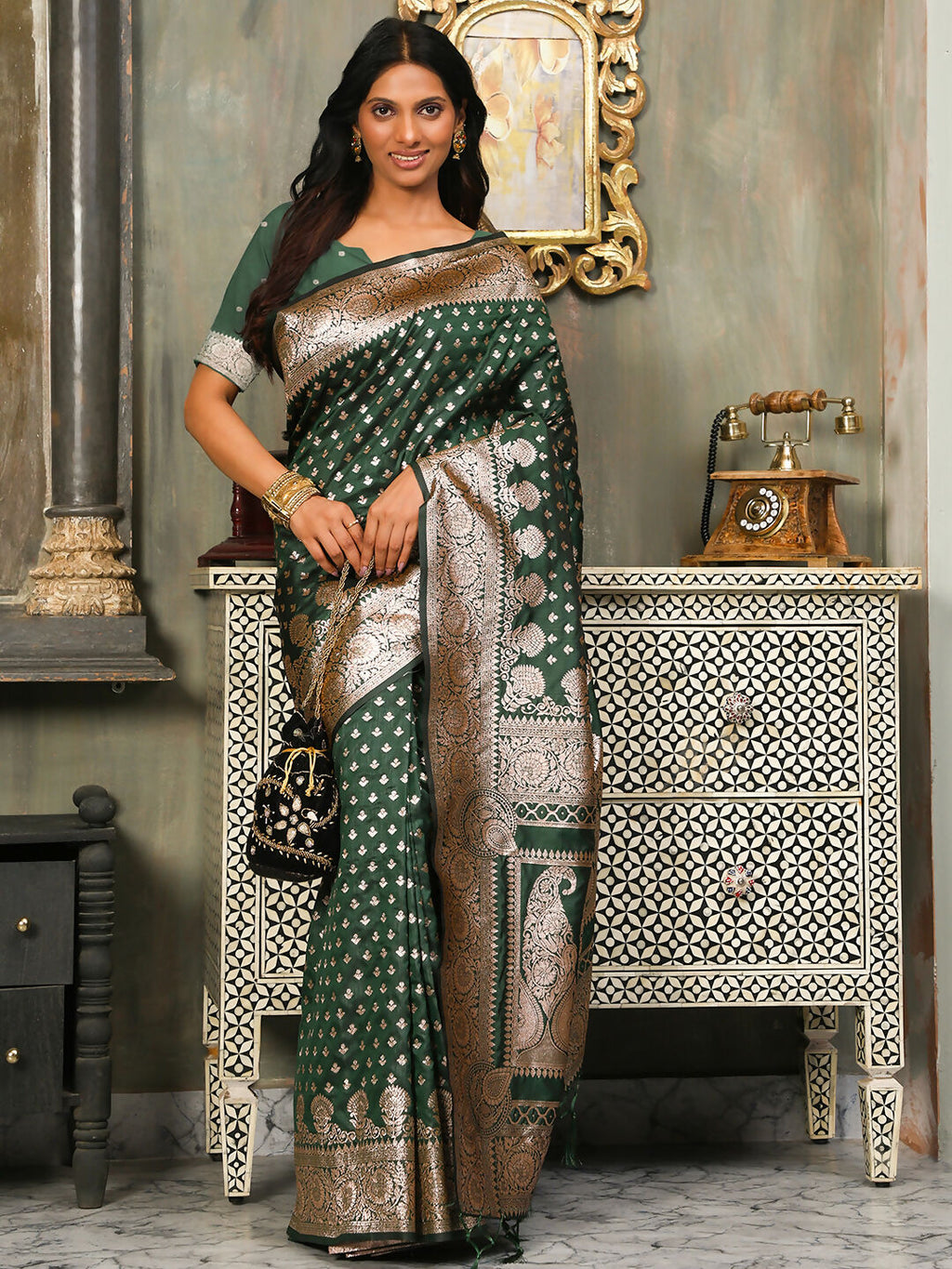 Shree Shyam Fashion Banarasi Silk Dark Green Saree