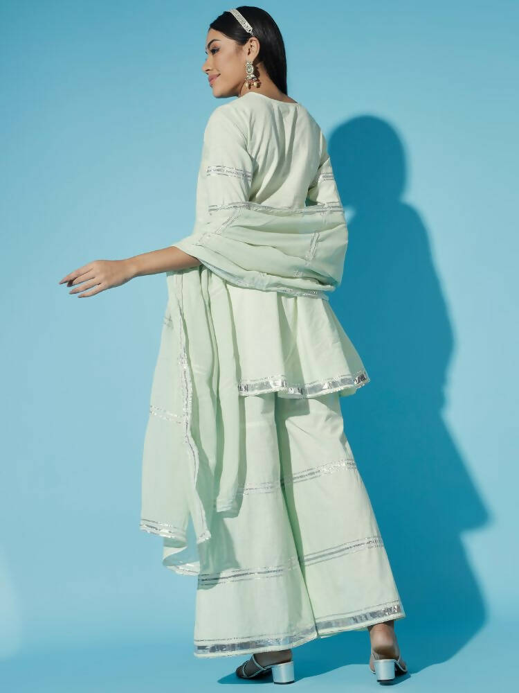 Myshka Women Green Solid Kurta & Palazzos With Dupatta