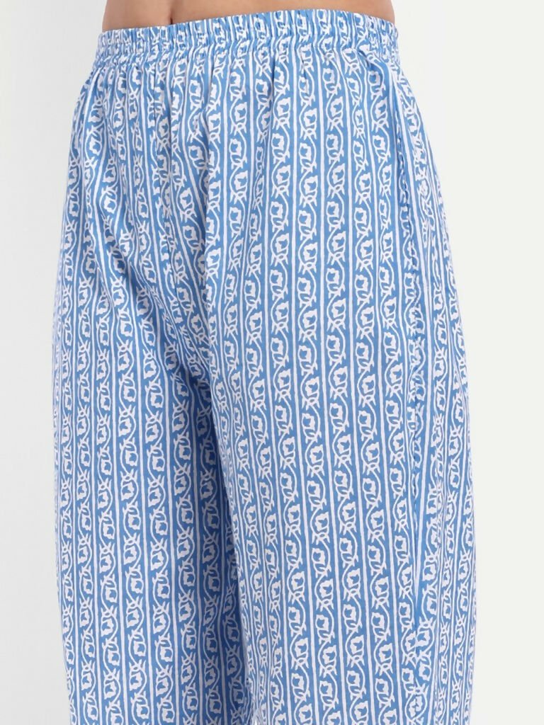 Alvano Printed Naira Cut Kurti with Pant set for Women and Girls Cotton (Blue)