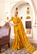 Mustard Patta Poly Cotton Floral Printed Saree With Unstitched Blouse Piece - Shades