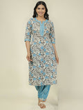 Aramya Cream Soft Cotton Floral Print Straight Kurta Set for Women