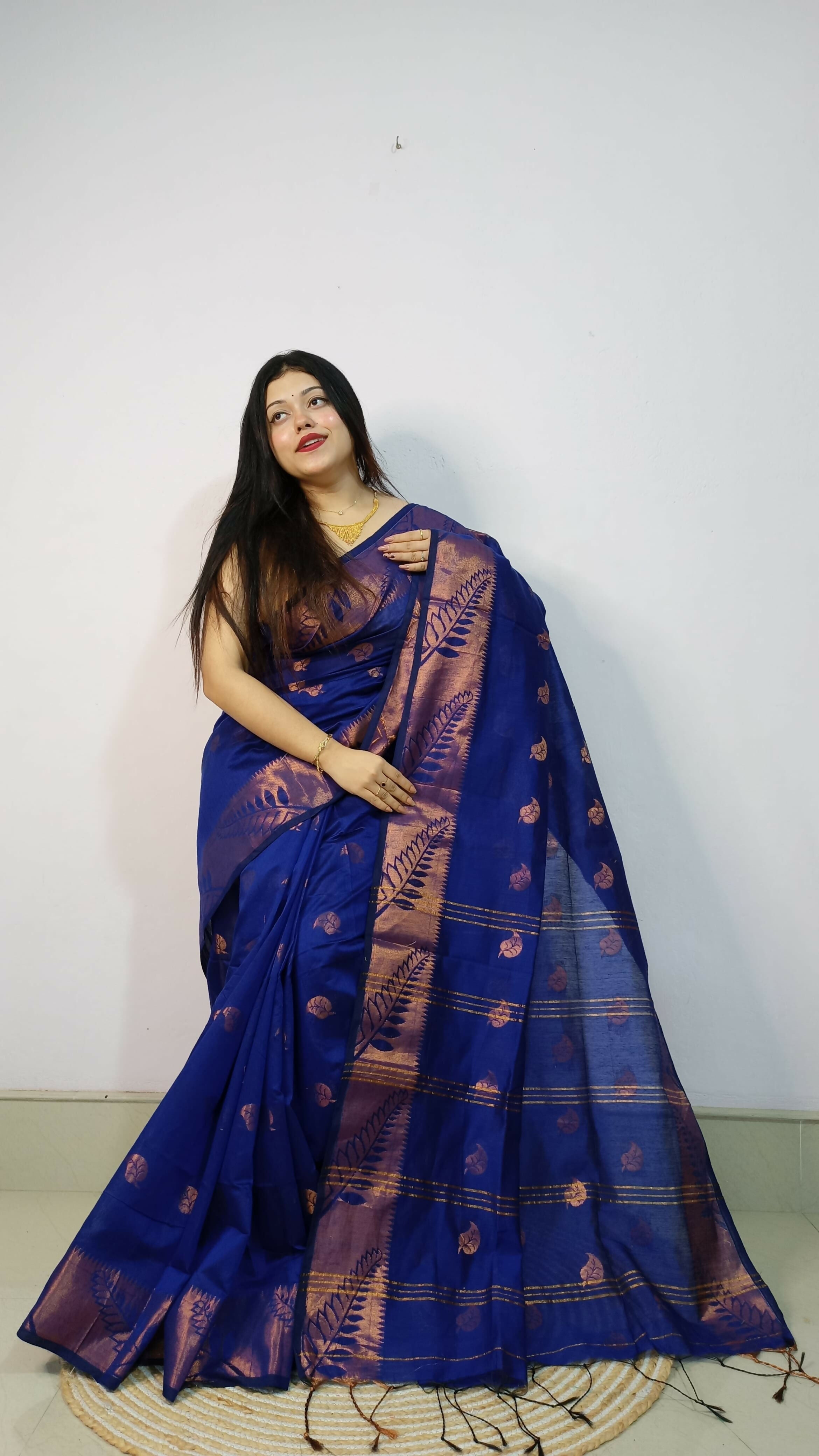 Exclusive Collection Beautiful Blue Cotton Silk Woven Handloom Saree With Running Blouse Piece