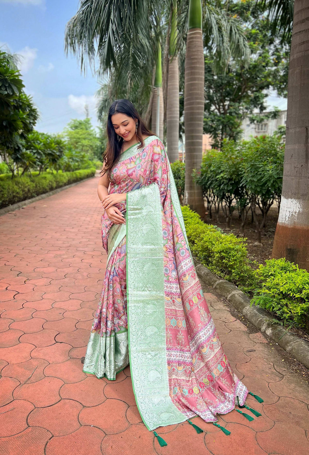 Vamsee Srivali Srivali -Green Pure Soft Tussar Dola Satin Silk Saree