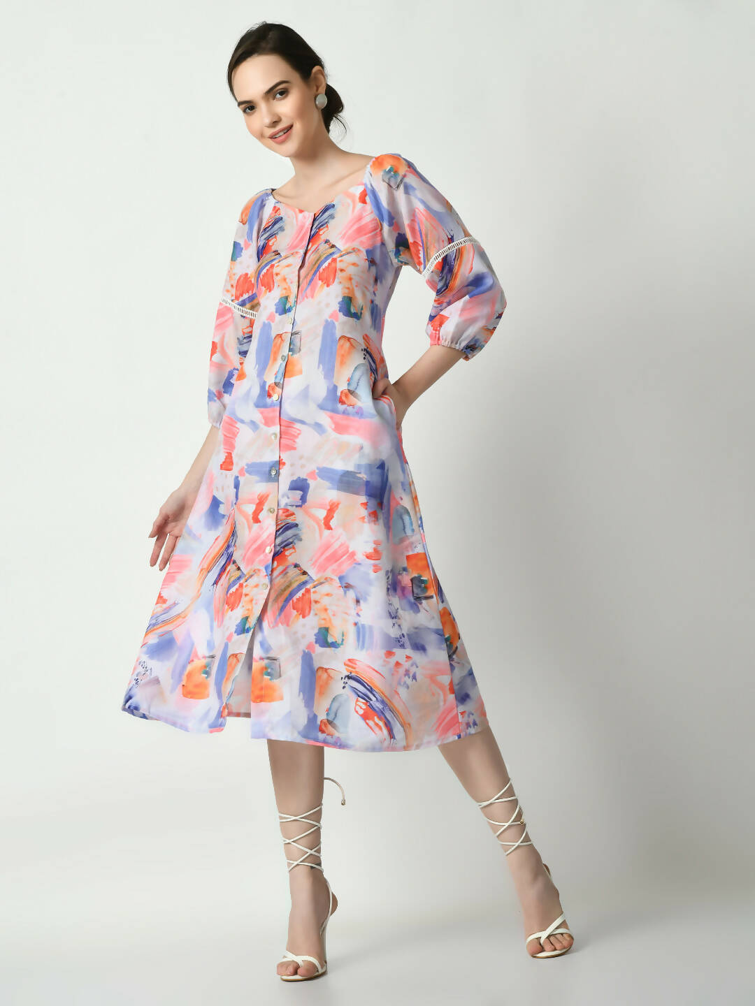 Myshka Women's Multi Abstract Printed A-Line Dress