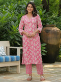 Aramya Straight Soft Cotton Floral Print Women's Kurta - Pink