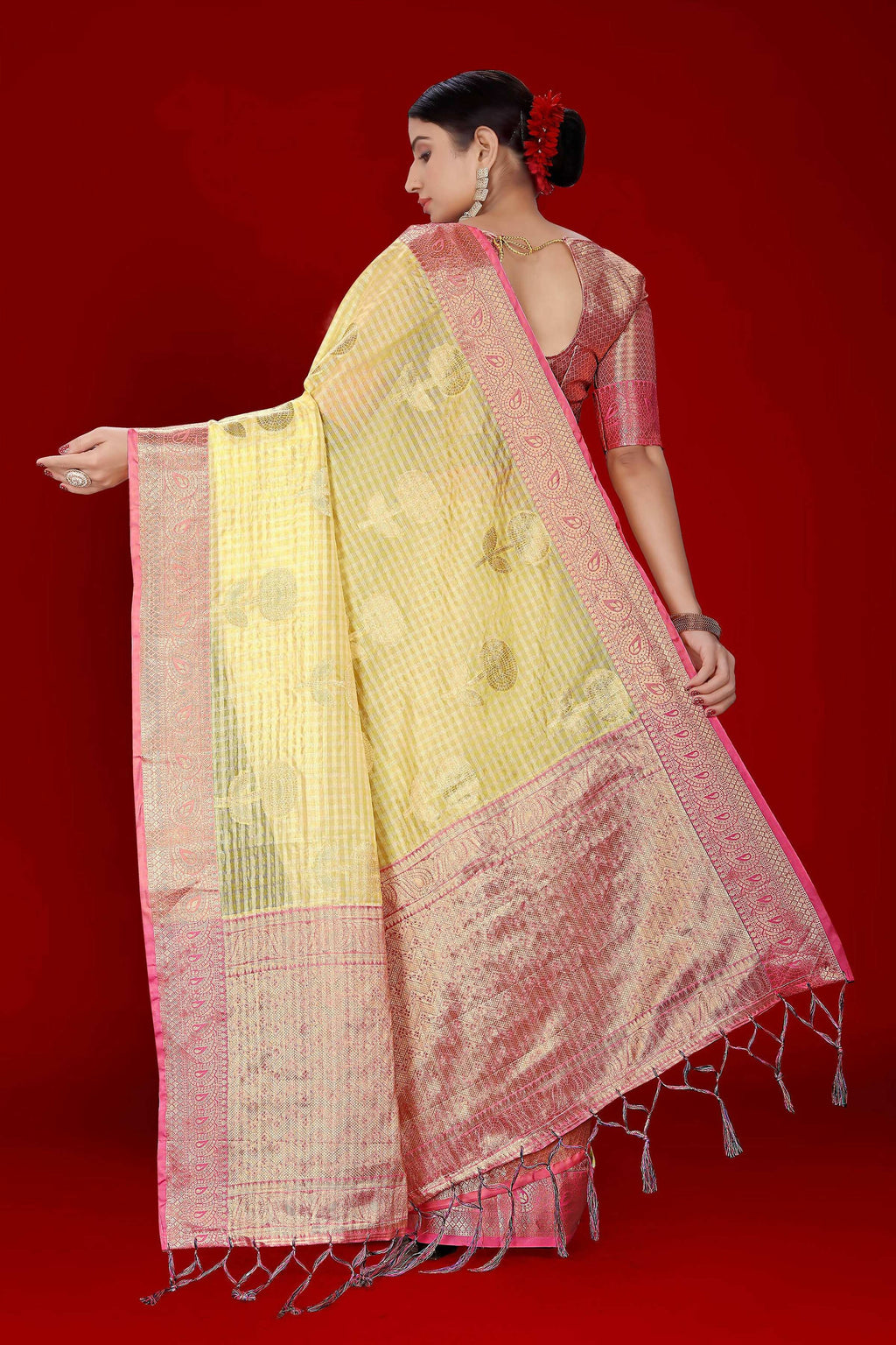 Yellow Soft Organza Woven Design Saree With Unstitched Blouse Piece - Zaara